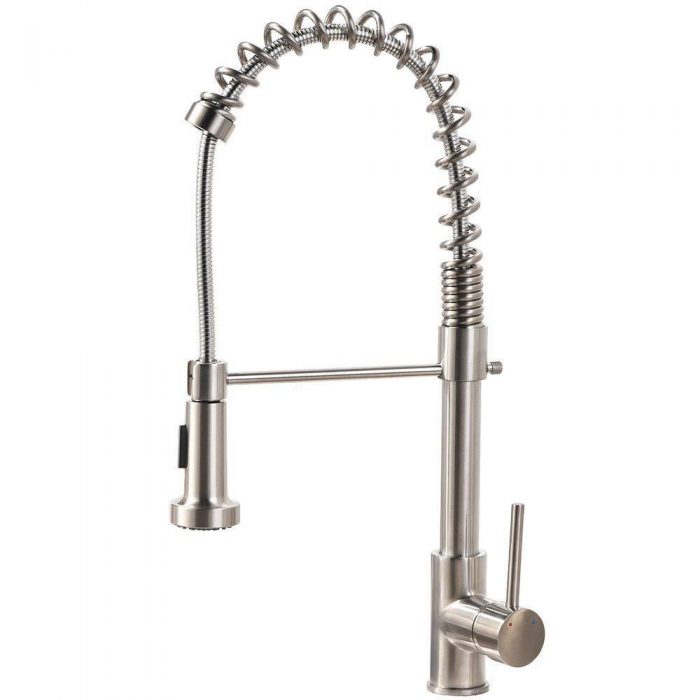 Commercial Kitchen Sink Faucet Brushed Nickel w/ Pull Down Sprayer Single Handle 