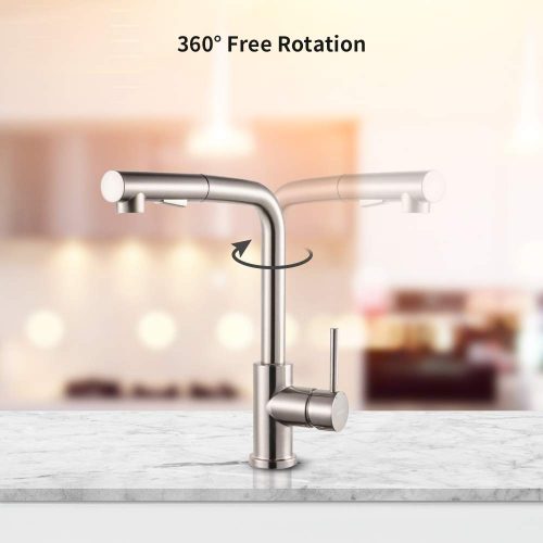 Bar Sink Faucet,Modern Style Stainless Steel 2 Water Function Setting Single Handle Pull Out with Sprayer Wet Bar Brushed Nickel Kitchen Faucet, Pull Down Kitchen Sink Faucet