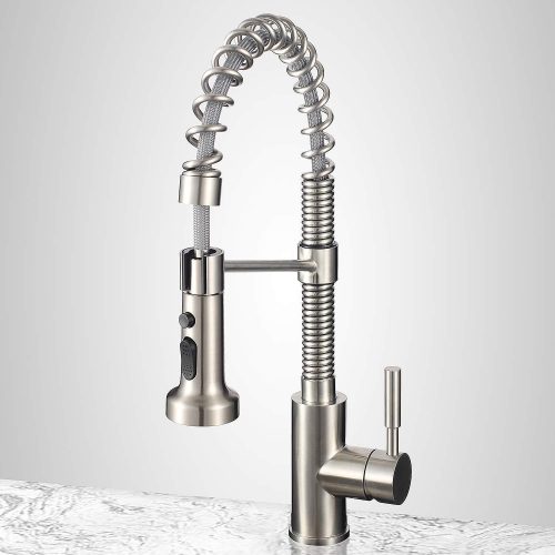 Kitchen Faucets Lead-Free Commercial Solid Brass Single Handle Single Lever Pull Down Sprayer Spring Kitchen Sink Faucet, Brushed Nickel