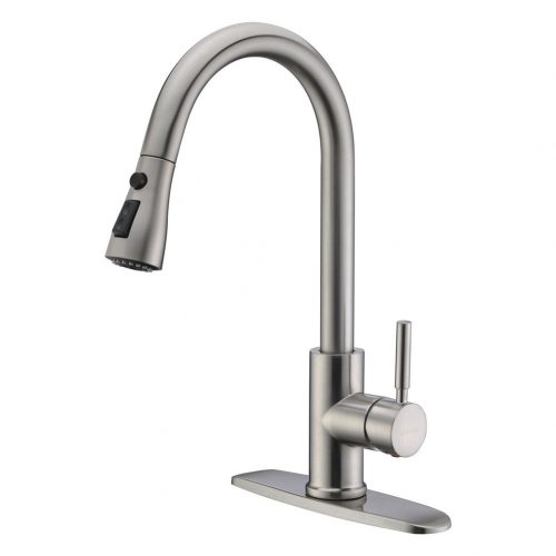 Single Handle High Arc Brushed Nickel Pull out Kitchen Faucet, Kitchen Sink Faucets with Pull down Sprayer