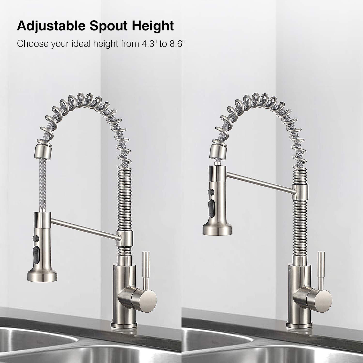 Kitchen Faucet with Pull Down Sprayer Single Handle Spring Mixer Brushed Nickel 
