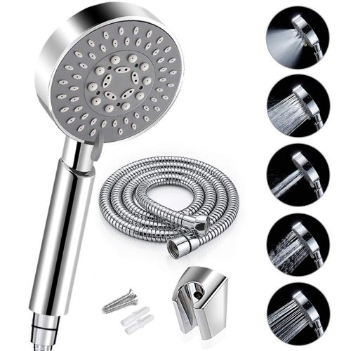 Shower Head with Hose, Shower Head Universal Fitting with Adjustable 5 Sprays Modes Bath Shower Head Handheld Handset Chrome Luxury with Massage Experience