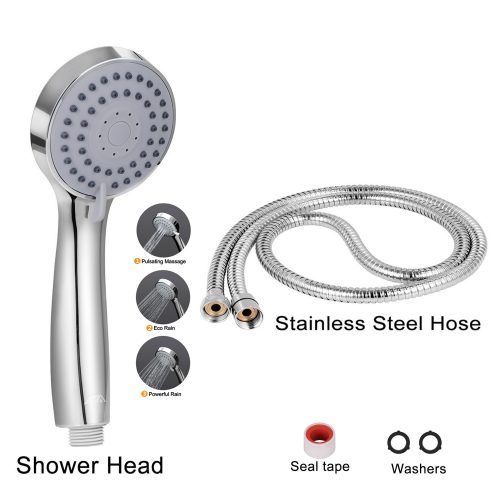 Hand-Held High Pressure Water Saving Shower Head, Powerful Shower Spray Against Low Pressure Water Supply Pipeline 86.5 mm 3 Jet Bathroom Shower Set (Shower Head + Hose)
