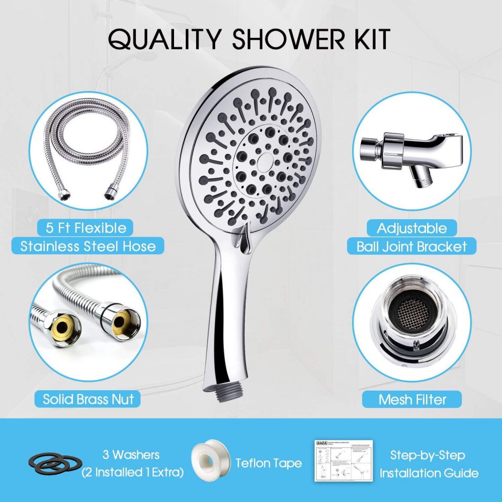 High Pressure Handheld Shower Head With Hose, 6 Spray Modes, Spa Grade ...