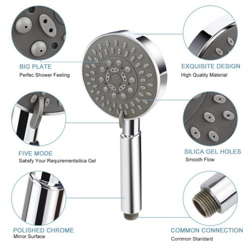 Shower Head with Hose, Shower Head Universal Fitting with Adjustable 5 Sprays Modes Bath Shower Head Handheld Handset Chrome