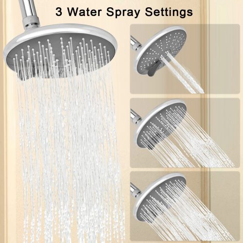 3 Settings Luxury Fixed Shower Head with Massage, Rainfall, Spa Experience, High Pressure, Water Saving, Removable Water Restrictor, Self-Cleaning, Chrome Finish 6 Inches