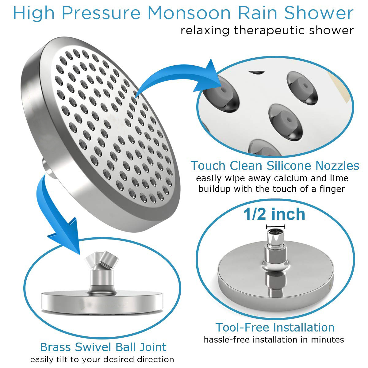 Easy High Pressure Rain Luxury Modern Chrome Look SparkPod Shower Head 