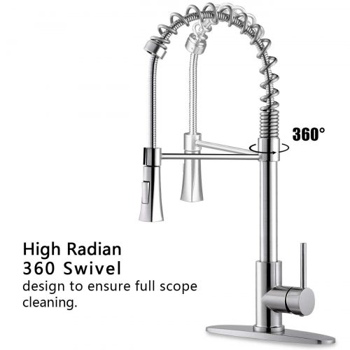 Single Lever Pull Down Kitchen Sink Faucets Spring Brushed Nickel Pull Out Sprayer Single Handle Kitchen Faucet With Deck Plate