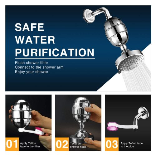 High Pressure Shower Head And 15 Stage Premium Shower Water Filter – 5 Setting Anti-clog Anti-leak Self Cleaning Nozzle Chrome Shower Head – Shower Filter Relieves Dry Skin – Rejuvenate Skin And Hair