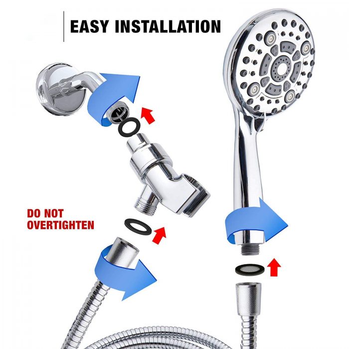 Handheld Shower Head 6-Setting - Luxury 5" Hand held Rain Shower with Hose - Powerful Shower Spray Even with Low Water Pressure in Supply Pipeline - Low Flow Rainfall Showerhead
