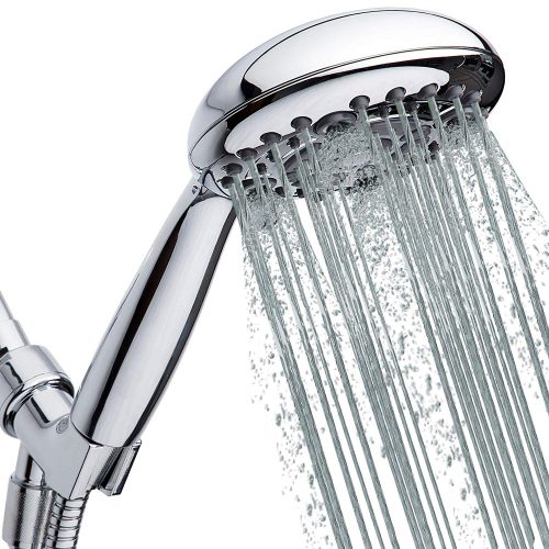 High Pressure Handheld Shower Head 6-Setting – Luxury 5″ Hand held Rain Shower with Hose – Powerful Shower Spray Even with Low Water Pressure in Supply Pipeline – Low Flow Rainfall Showerhead