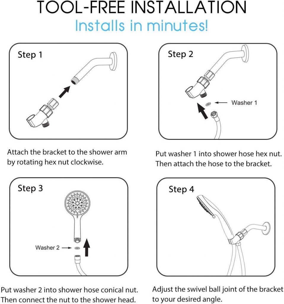 High Pressure Handheld Shower Head With Hose, 6 Spray Modes, Spa Grade ...