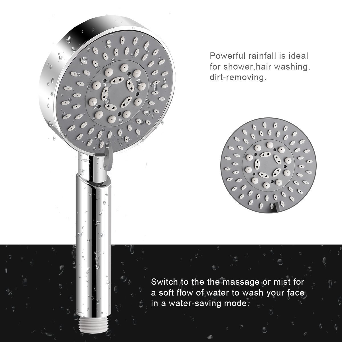 Handheld Chrome Shower Head Universal 5 Modes Function Spray Spout Bathing NEW 